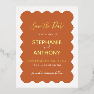 Retro 1950s Wavy Edge Terracotta Wedding Folie Uitnodiging Briefkaart