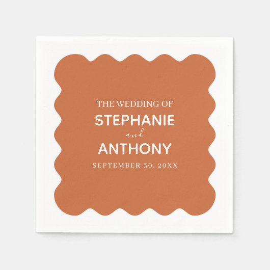 Retro 1950s Wavy Edge Terracotta Wedding Servet (Voorkant)