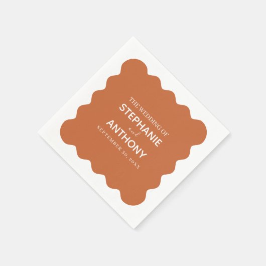 Retro 1950s Wavy Edge Terracotta Wedding Servet (Hoek)