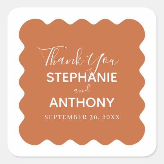 Retro 1950s Wavy Edge Terracotta Wedding Vierkante Sticker (Voorkant)