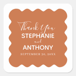 Retro 1950s Wavy Edge Terracotta Wedding Vierkante Sticker