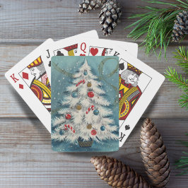 Retro  1950s White KerstTree Holiday Pokerkaarten