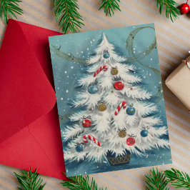 Retro  1950s witte kerstboom - Aangepast Feestdagen Kaart