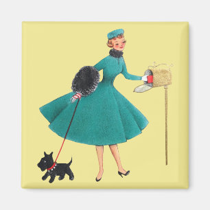 Retro 1950s Woman Scottie kerstkaarten Magnet
