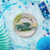 retro 1955 auto op wegenkaart verjaardag papieren bordje (Feest)
