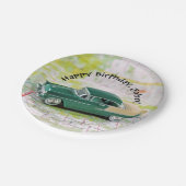 retro 1955 auto op wegenkaart verjaardag papieren bordje (Gekanteld)