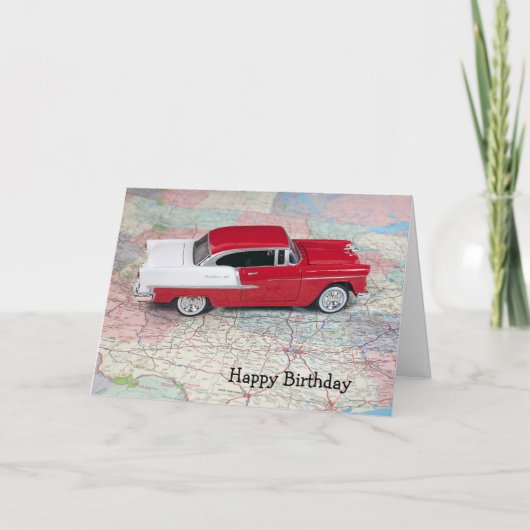 Retro 1955 Chevy-auto op de routekaart Kaart (Voorkant)