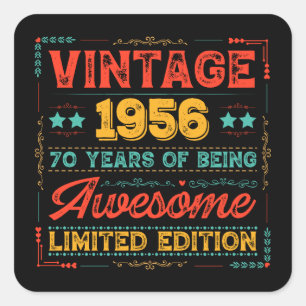 Retro 1956 Gemaakt in 1956 70e Verjaardag 70 Jaar Vierkante Sticker