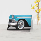 Retro 1956 Turquoise auto voor een verjaardag Kaart (Gele Bloem)