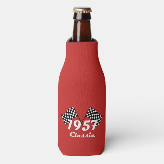 Retro 1957 Classic Zwart & Wit geruite vlag Flesjeskoeler (Fles Voorkant)