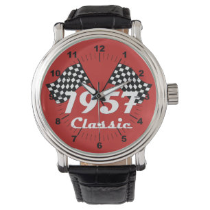 Retro 1957 Classic Zwart & Wit geruite vlag Horloge