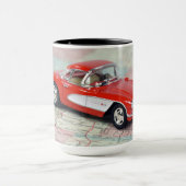 retro 1957 corvette op de routekaart mok (Midden)