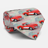 Retro 1957 Corvette op wegenkaart Stropdas (Opgerold)
