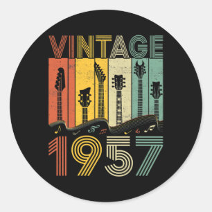 Retro  1957 Guitarist 1957 Birthday Guitar Ronde Sticker