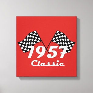 Retro 1957 Klassieke Zwarte & Witte Geruite Vlag Canvas Afdruk