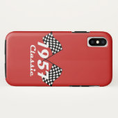 Retro 1957 Klassieke Zwarte & Witte Geruite Vlag Case-Mate iPhone Case (Achterkant (horizontaal))
