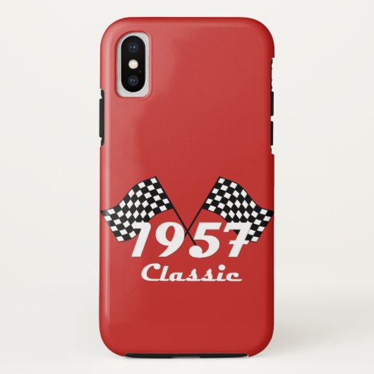 Retro 1957 Klassieke Zwarte & Witte Geruite Vlag Case-Mate iPhone Case (Achterkant)