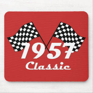 Retro 1957 Klassieke Zwarte & Witte Geruite Vlag Muismat