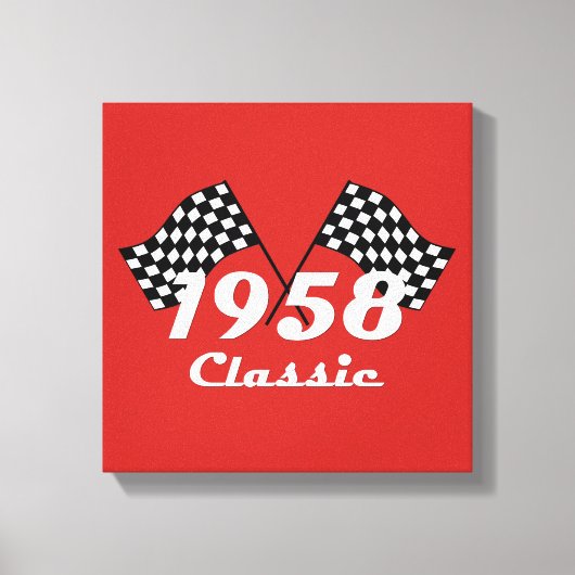 Retro 1958 Classic Zwart & Wit Geruite Race Vlag Canvas Afdruk (Voorkant)