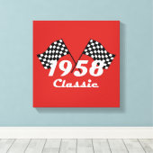 Retro 1958 Classic Zwart & Wit Geruite Race Vlag Canvas Afdruk (Insitu (Houten vloer))