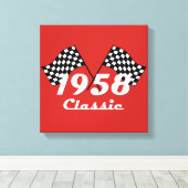 Retro 1958 Classic Zwart & Wit Geruite Race Vlag Canvas Afdruk (Insitu (Houten vloer))