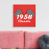 Retro 1958 Classic Zwart & Wit Geruite Race Vlag Canvas Afdruk (Insitu (Woonkamer))