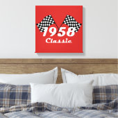 Retro 1958 Classic Zwart & Wit Geruite Race Vlag Canvas Afdruk (Insitu (Slaapkamer))