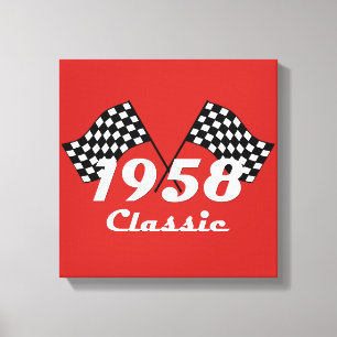 Retro 1958 Classic Zwart & Wit Geruite Race Vlag Canvas Afdruk