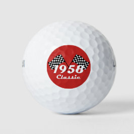Retro 1958 Classic Zwart & Wit Geruite Race Vlag Golfballen