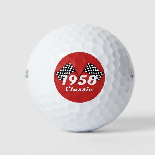 Retro 1958 Classic Zwart & Wit Geruite Race Vlag Golfballen (Voorkant)