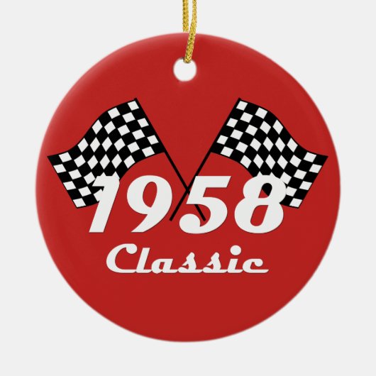 Retro 1958 Classic Zwart & Wit Geruite Race Vlag Keramisch Ornament (Voorkant)