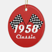 Retro 1958 Classic Zwart & Wit Geruite Race Vlag Keramisch Ornament (Links)