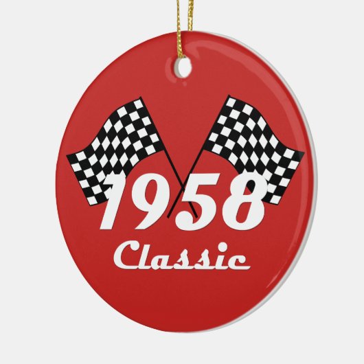 Retro 1958 Classic Zwart & Wit Geruite Race Vlag Keramisch Ornament (Links)