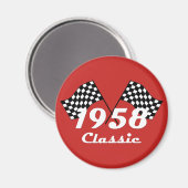 Retro 1958 Classic Zwart & Wit Geruite Race Vlag Magneet (Voorkant / Achterkant)