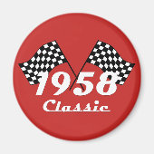 Retro 1958 Classic Zwart & Wit Geruite Race Vlag Magneet (Voorkant)