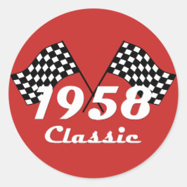 Retro 1958 Classic Zwart & Wit Geruite Race Vlag Ronde Sticker