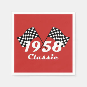 Retro 1958 Classic Zwart & Wit Geruite Race Vlag Servetten