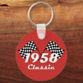 Retro 1958 Classic Zwart & Wit Geruite Race Vlag Sleutelhanger (Voorkant)