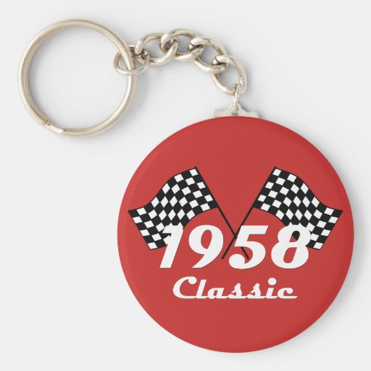 Retro 1958 Classic Zwart & Wit Geruite Race Vlag Sleutelhanger (Voorkant)