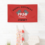 Retro 1958 Classic Zwart & Wit Geruite Race Vlag Spandoek (Insitu)