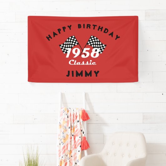 Retro 1958 Classic Zwart & Wit Geruite Race Vlag Spandoek (Insitu)