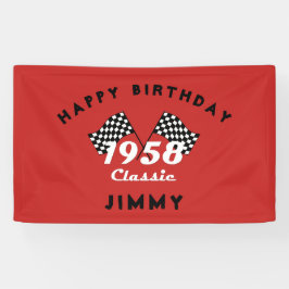 Retro 1958 Classic Zwart & Wit Geruite Race Vlag Spandoek