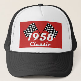 Retro 1958 Classic Zwart Wit Geruite Race Vlag Trucker Pet