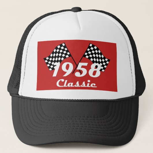 Retro 1958 Classic Zwart Wit Geruite Race Vlag Trucker Pet (Voorkant)