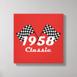 Retro 1958 Klassieke Zwarte & Witte Geruite Race V Canvas Afdruk