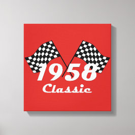 Retro 1958 Klassieke Zwarte & Witte Geruite Race V Canvas Afdruk