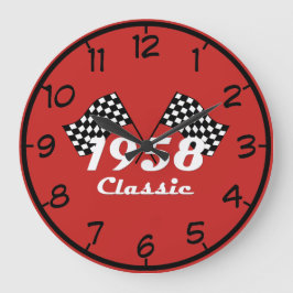 Retro 1958 Klassieke Zwarte & Witte Geruite Race V Grote Klok