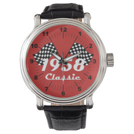 Retro 1958 Klassieke Zwarte & Witte Geruite Race V Horloge