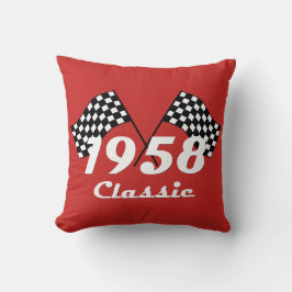 Retro 1958 Klassieke Zwarte & Witte Geruite Race V Kussen