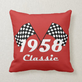 Retro 1958 Klassieke Zwarte & Witte Geruite Race V Kussen